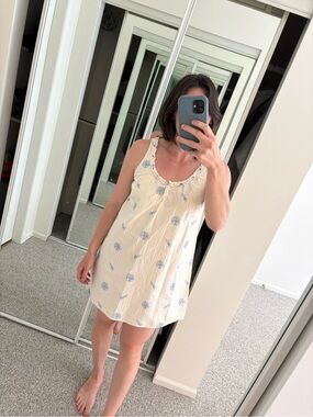 Deiji Studios babydoll dress with flowers and pinstripes